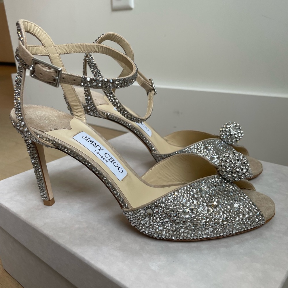 Jimmy Choo Sacora Crystal-Embellished High-Heel Sandals 100mm.